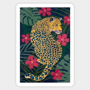 Leopard Among the Flowers Blue Sticker